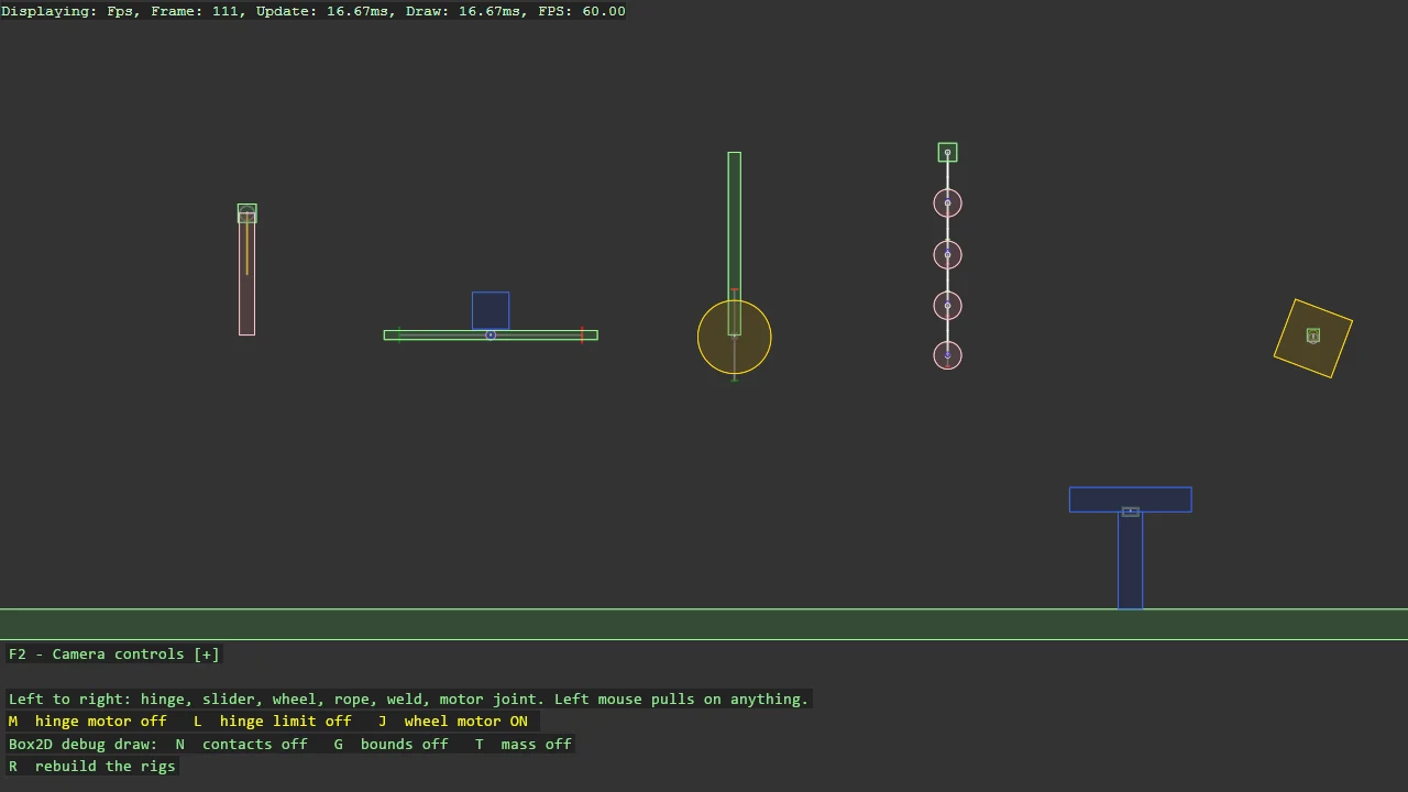 Screenshot of the Box2D Joints example