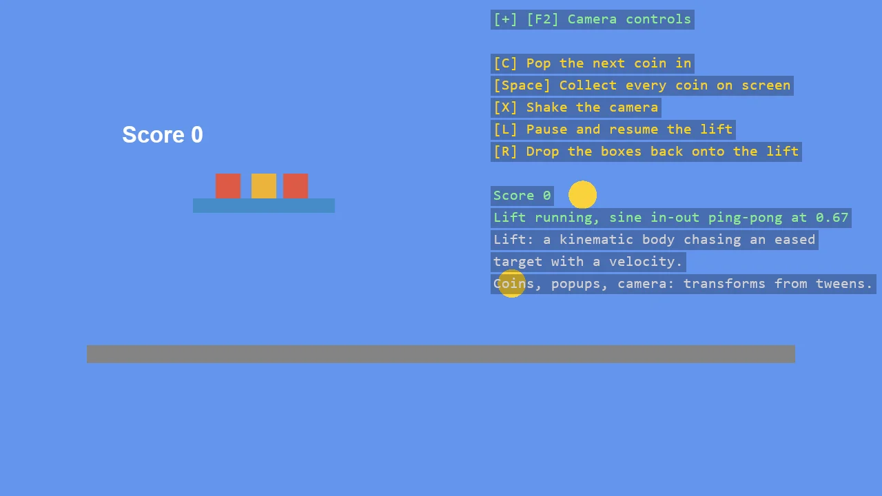 Screenshot of the Easing in a 2D Game example