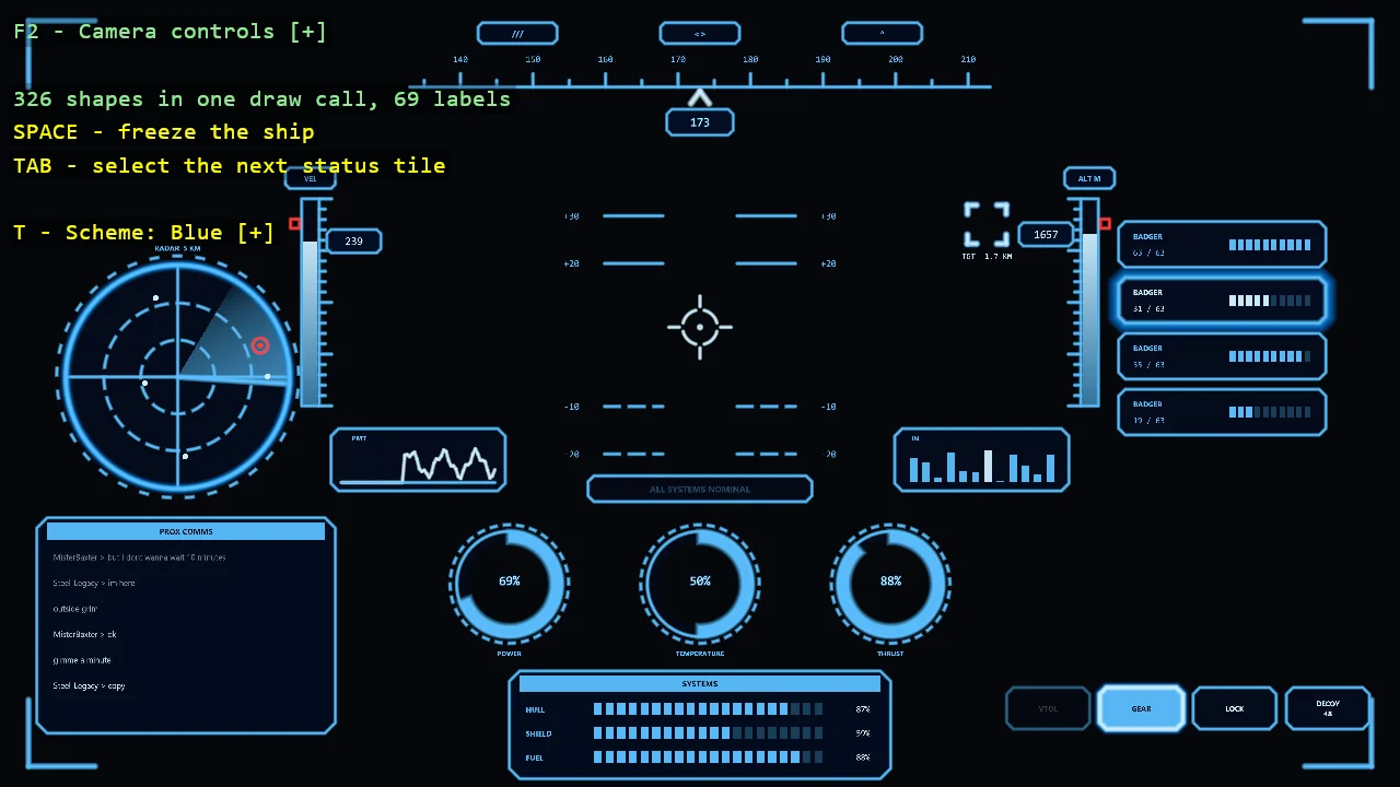 Screenshot of the Ship HUD example