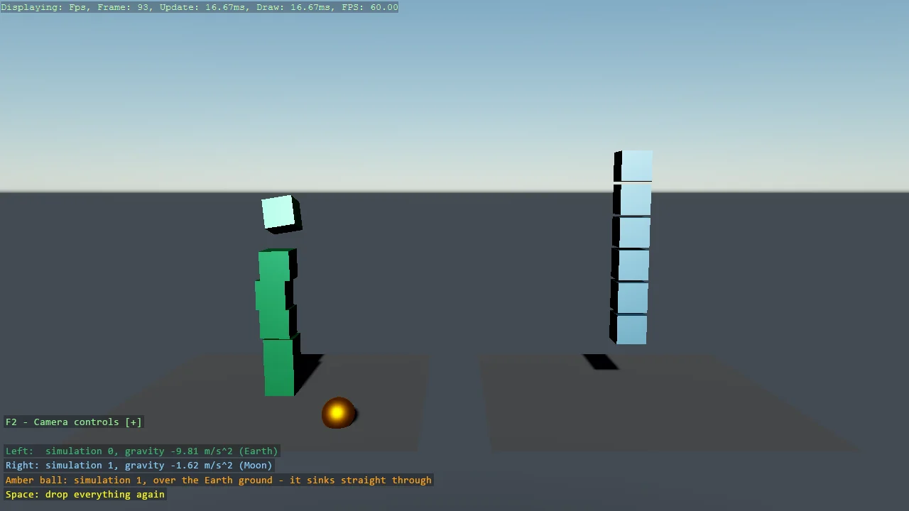 Screenshot of the Multiple Physics Simulations example